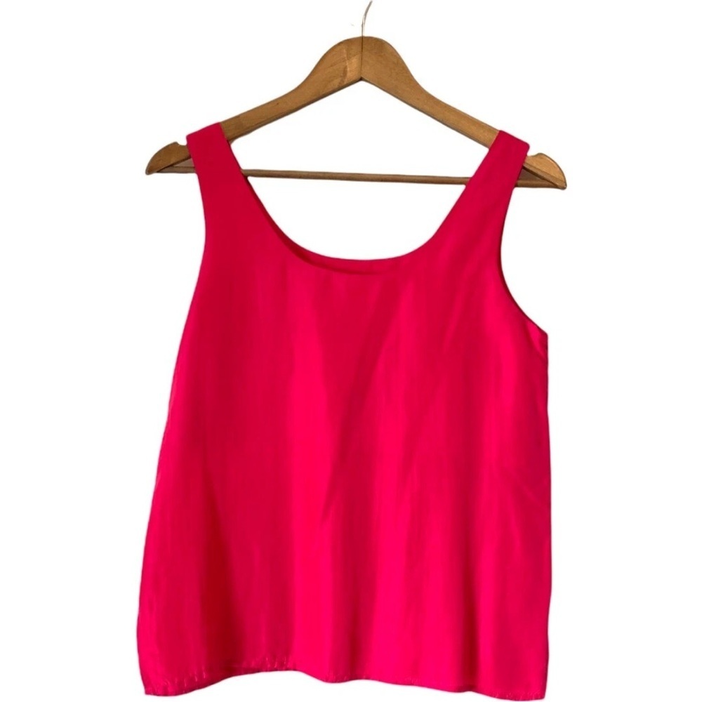 Vintage Express coral red pink Camisole Fitted V-Neck Top 100% Silk